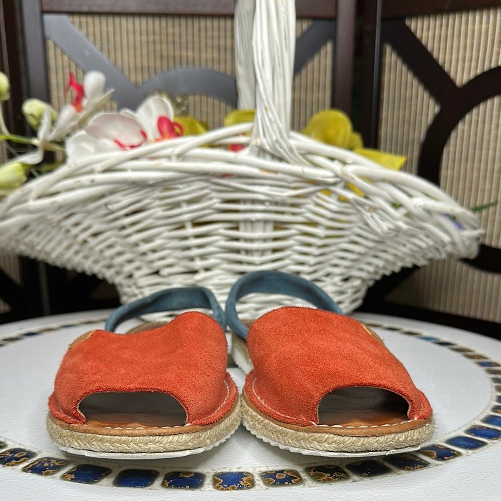 Womens Platform Split Leather Menorcan Sandals Padded Insole Orange, C. Ortuño